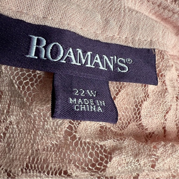 Roaman's Womans Sz 22W Blouse Long Sleeve Floral Lace Pink V Neck Button Front - Picture 9 of 11